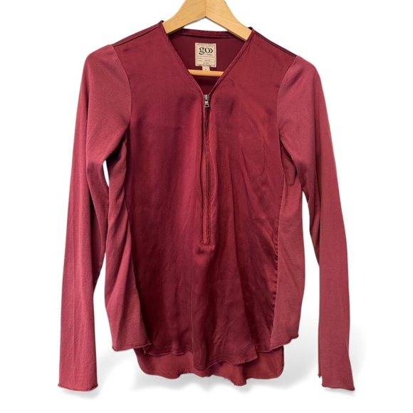 GO BY GO SILK ICONIC GO ZIPPY REDUX Blouse Womens Small Burgundy Red Zip Shirt - Picture 4 of 5